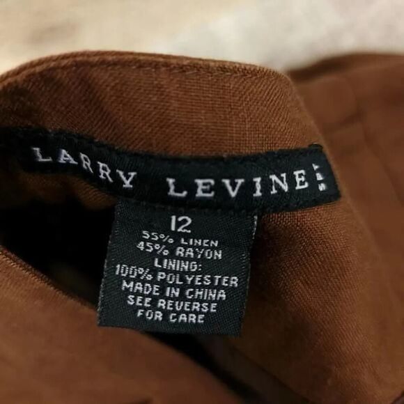 Larry Levine Brown Linen Blend Cropped Wide Leg Pants - Picture 7 of 8